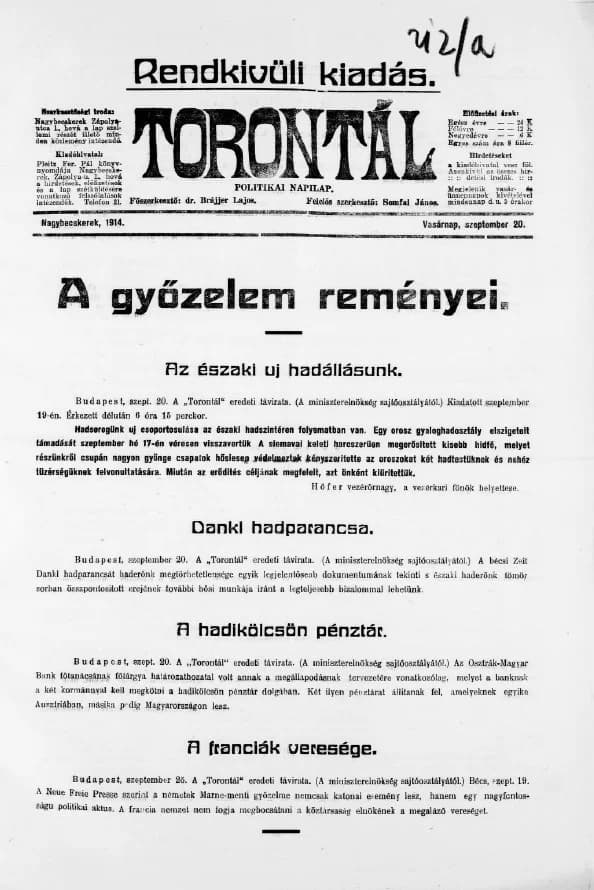 Torontál, 43. évf. 1914. szeptember 20. 212. sz.