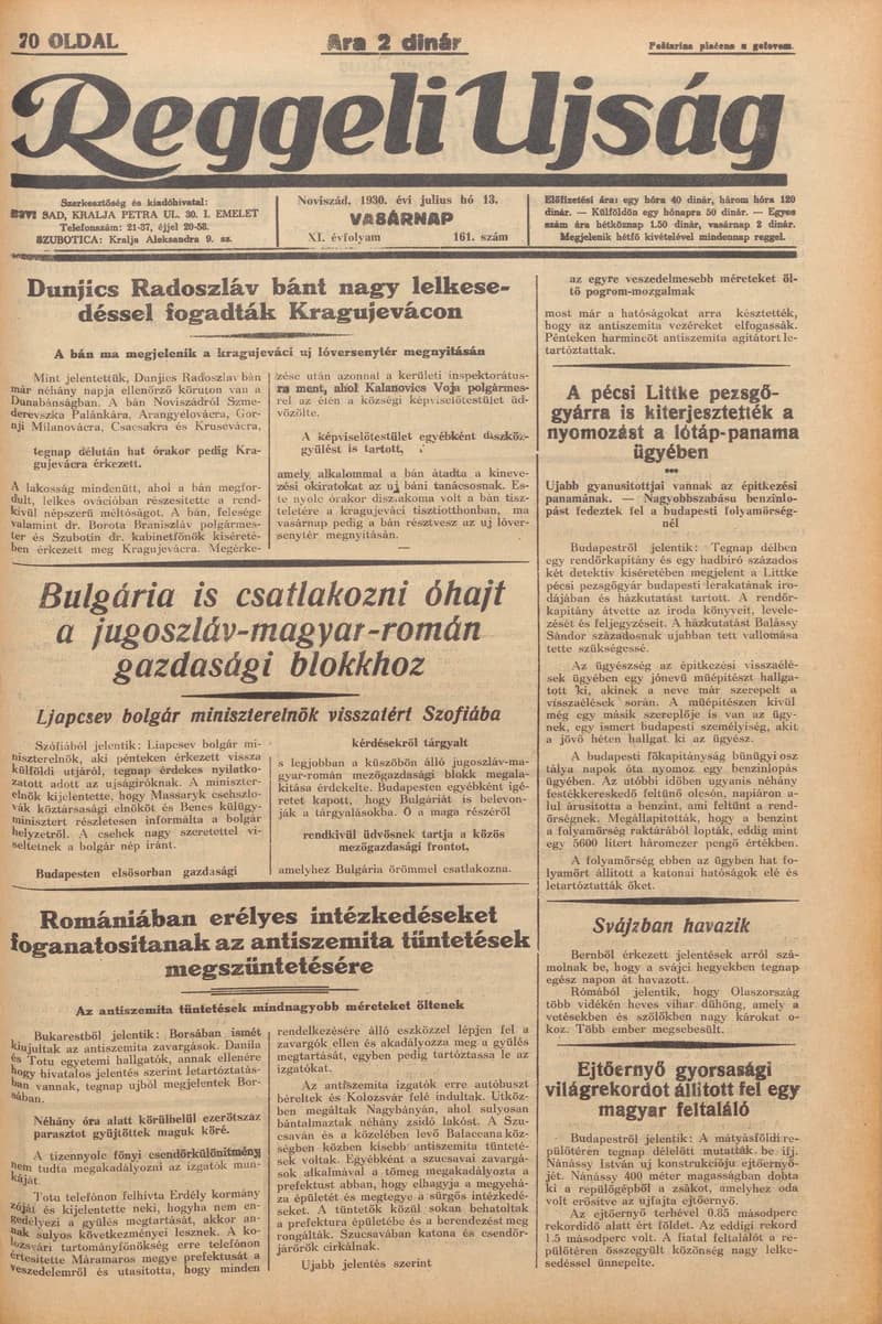 Reggeli Újság, 11. évf. 1930. július 13. 161. sz.