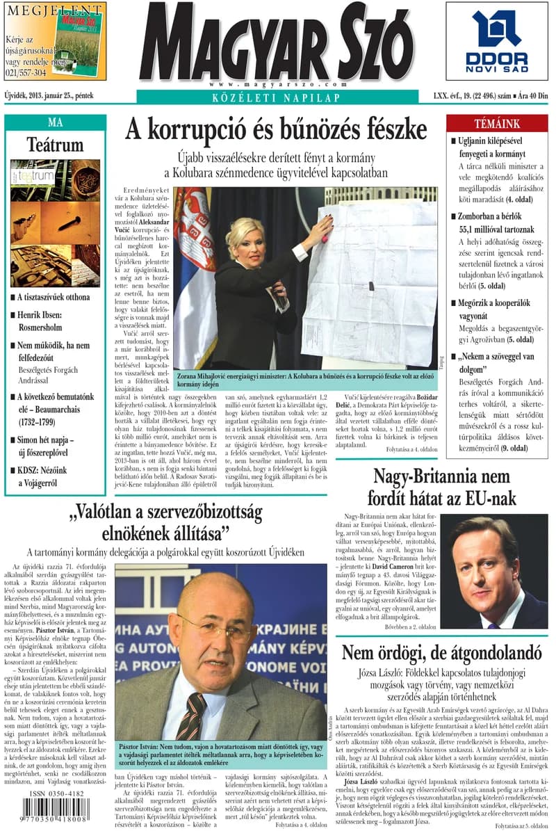 Magyar Szó, 70. évf. 2013. január 25. 19. sz. 1–20. oldal