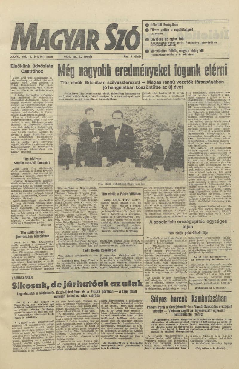 Magyar Szó, 36. évf. 1979. január 3. 1. sz. 1–20. oldal