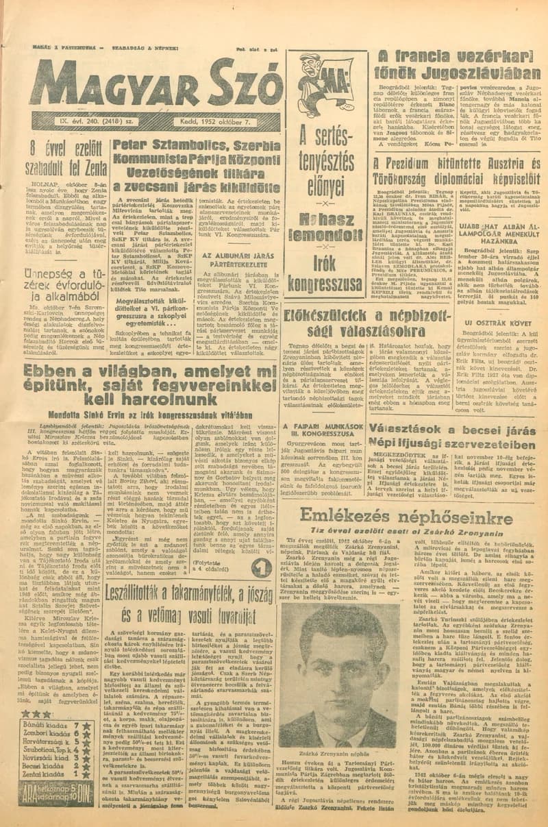Magyar Szó, 9. évf. 1952. október 7. 240. sz. 1–10. oldal