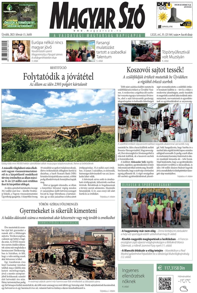 Magyar Szó, 80. évf. 2023. február 13. 35. sz. 1–16. oldal