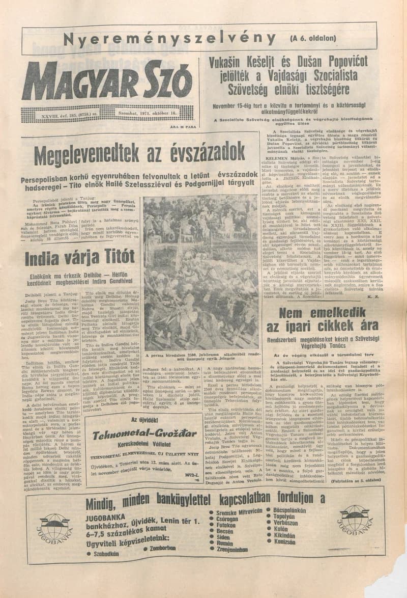 Magyar Szó, 28. évf. 1971. október 16. 285. sz. 1–20. oldal