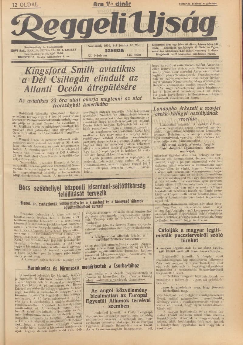 Reggeli Újság, 11. évf. 1930. június 25. 145. sz.