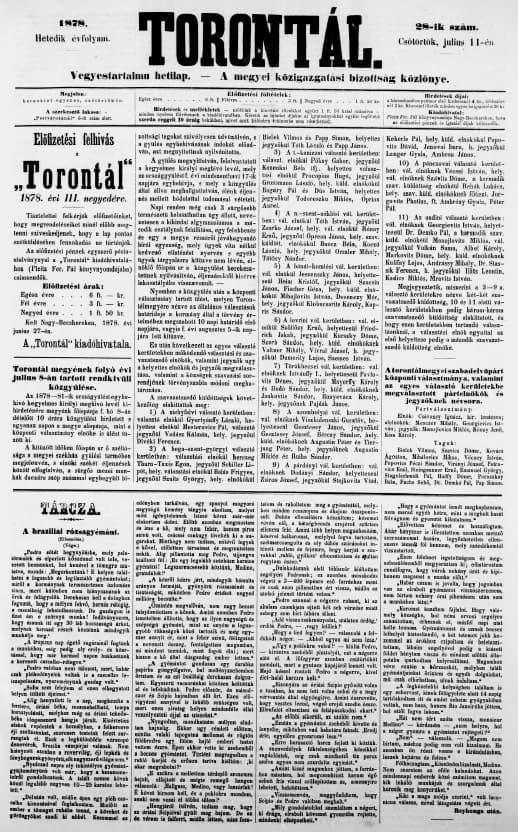 Torontál, 7. évf. 1878. július 11. 28. sz.