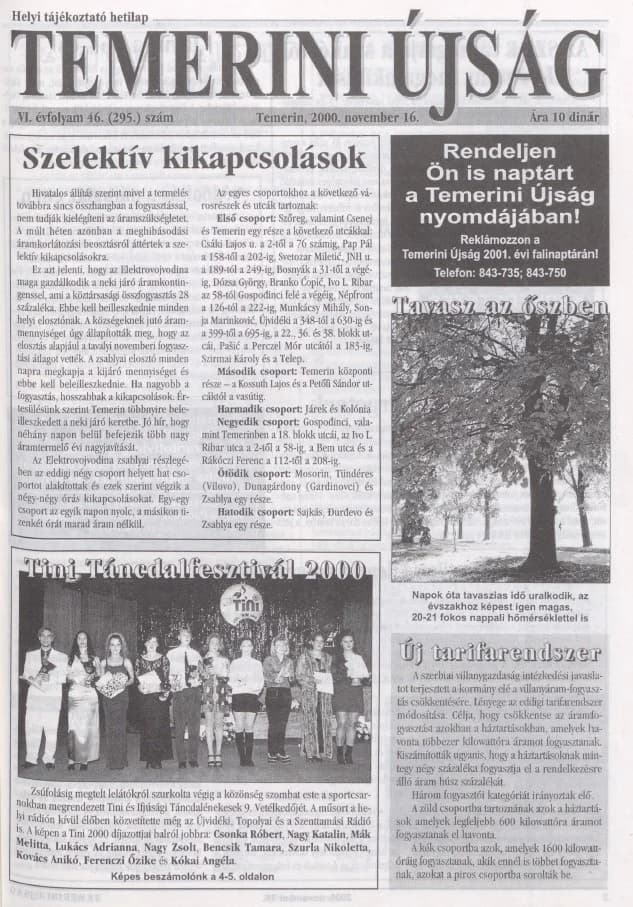Temerini Újság, 6. évf. 2000. november 16. 46. sz.