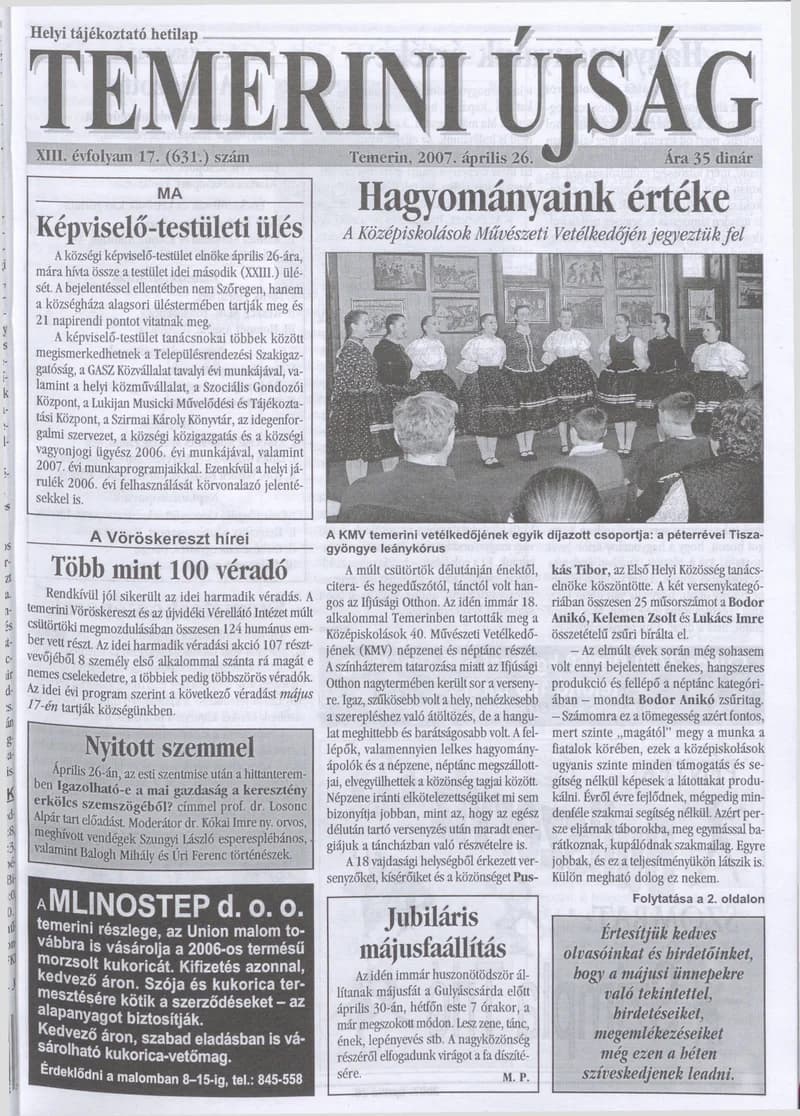 Temerini Újság, 13. évf. 2007. április 26. 17. sz.
