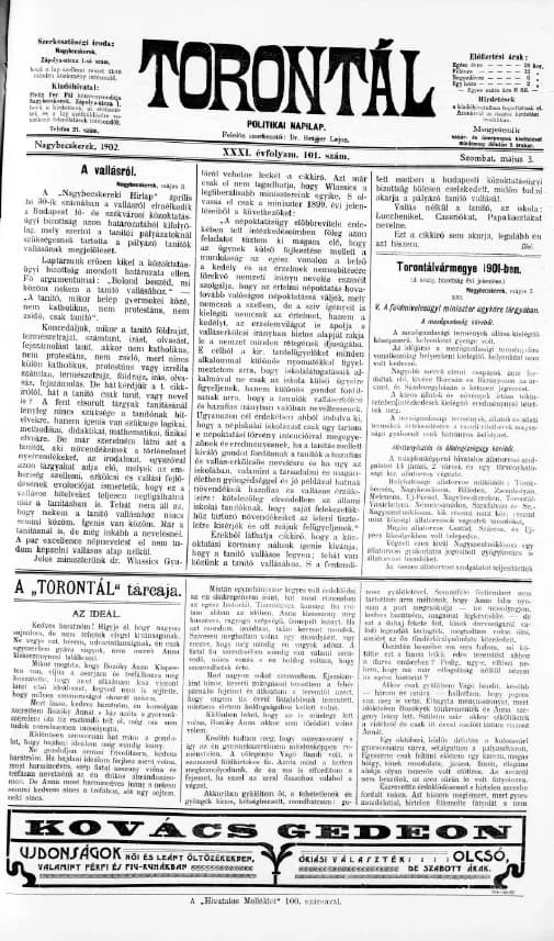 Torontál, 31. évf. 1902. május 3. 101. sz.