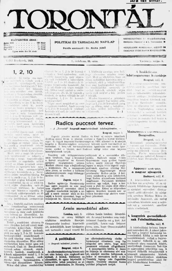 Torontál, 50. évf. 1921. május 8. 99. sz.