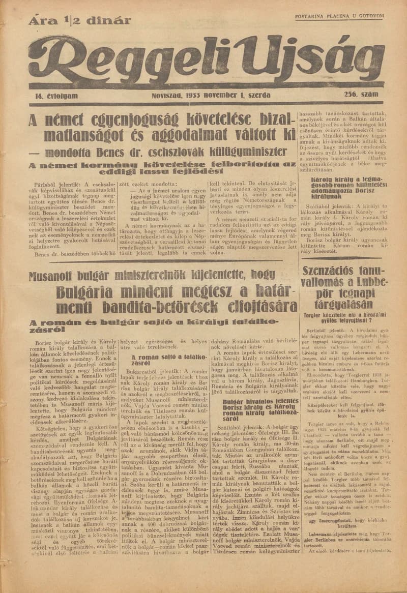 Reggeli Újság, 14. évf. 1933. november 1. 256. sz.