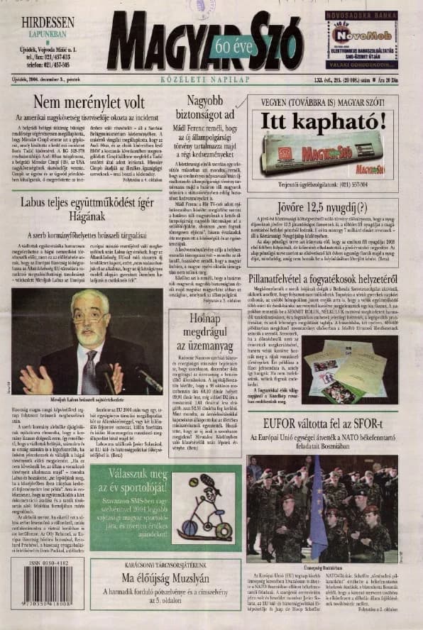 Magyar Szó, 61. évf. 2004. december 3. 285. sz. 1–20. oldal