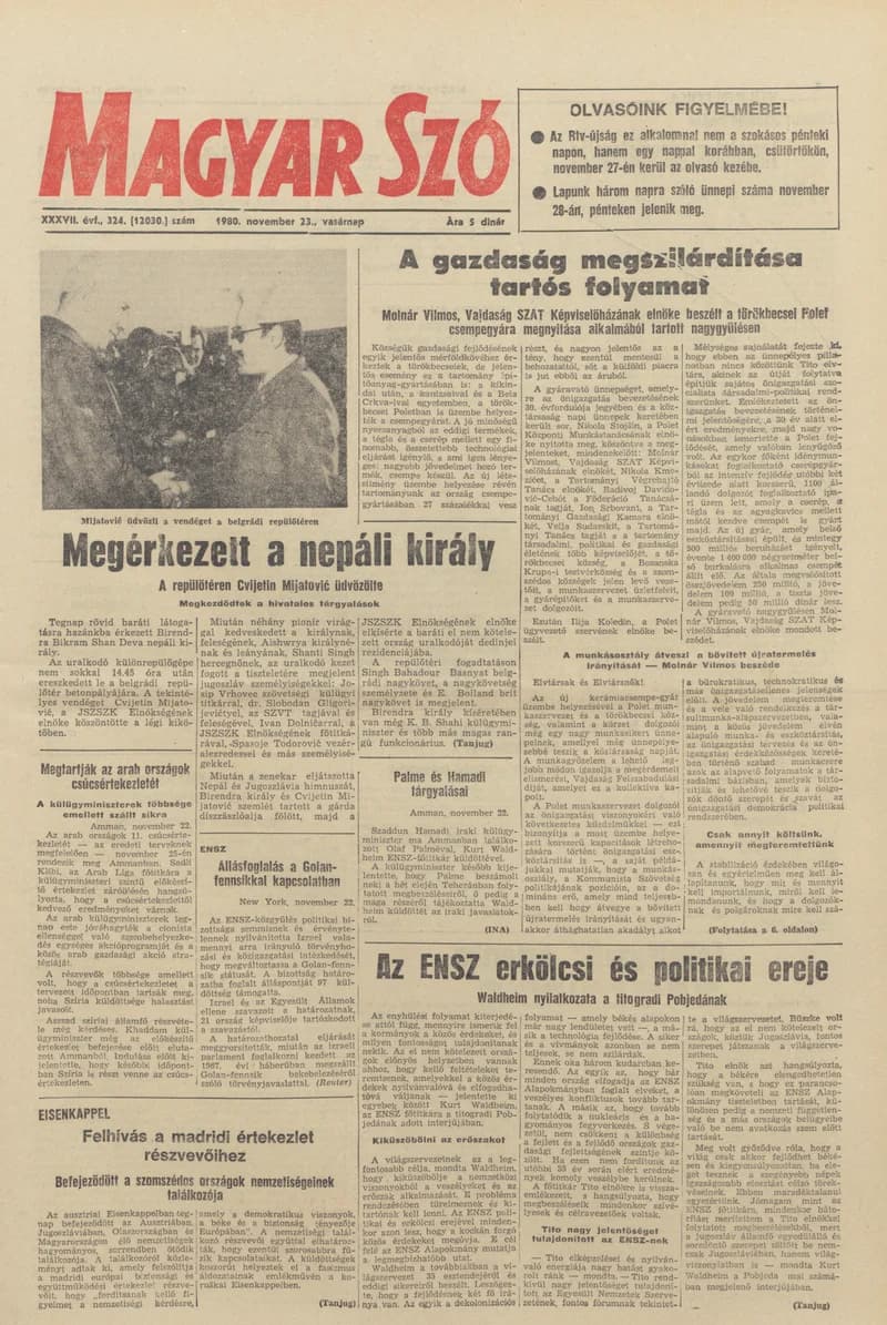 Magyar Szó, 37. évf. 1980. november 23. 324. sz. 1–28. oldal