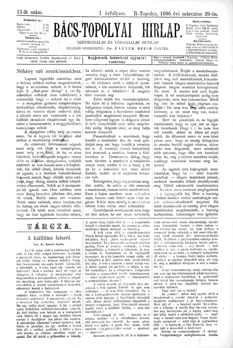 Bács-Topolyai Hirlap, 1. évf. 1896. március 29. 13. sz.
