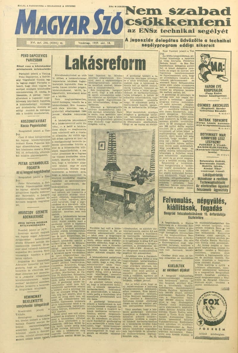 Magyar Szó, 16. évf. 1959. október 18. 246. sz. 1–24. oldal