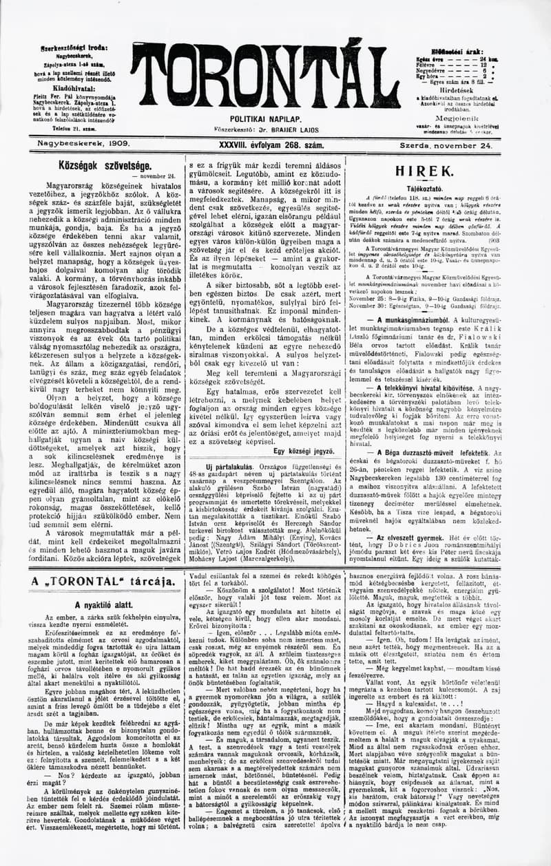 Torontál, 38. évf. 1909. november 24. 268. sz.