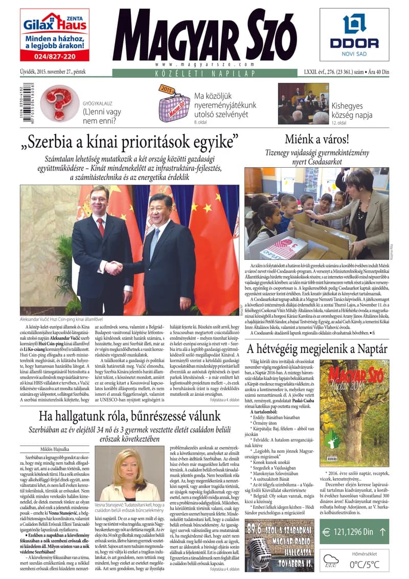 Magyar Szó, 72. évf. 2015. november 27. 276. sz. 1–16. oldal