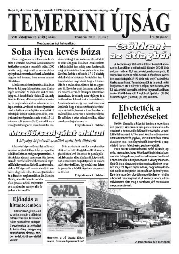 Temerini Újság, 17. évf. 2011. július 7. 27. sz.