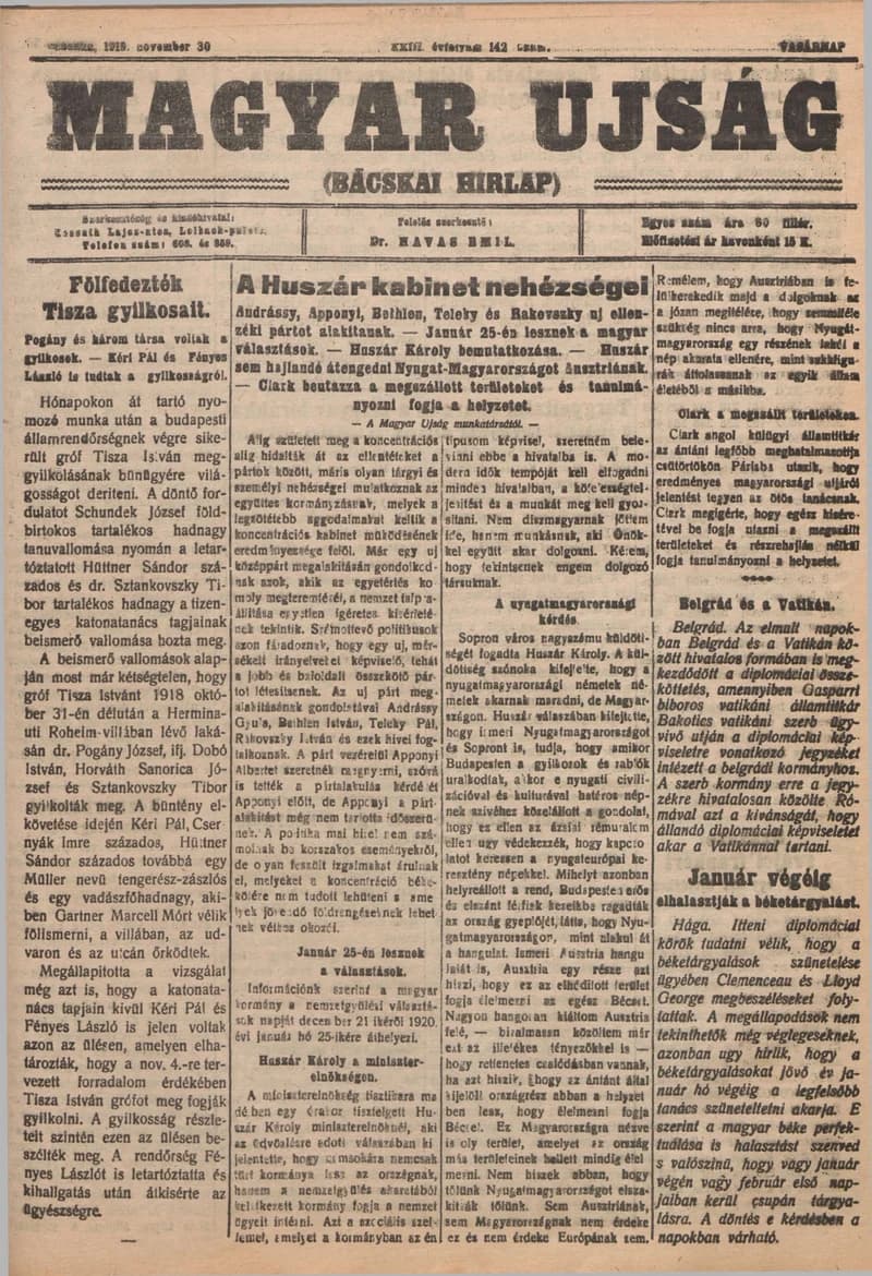 Bácskai Hirlap, 23. évf. 1919. november 30. 142. sz.