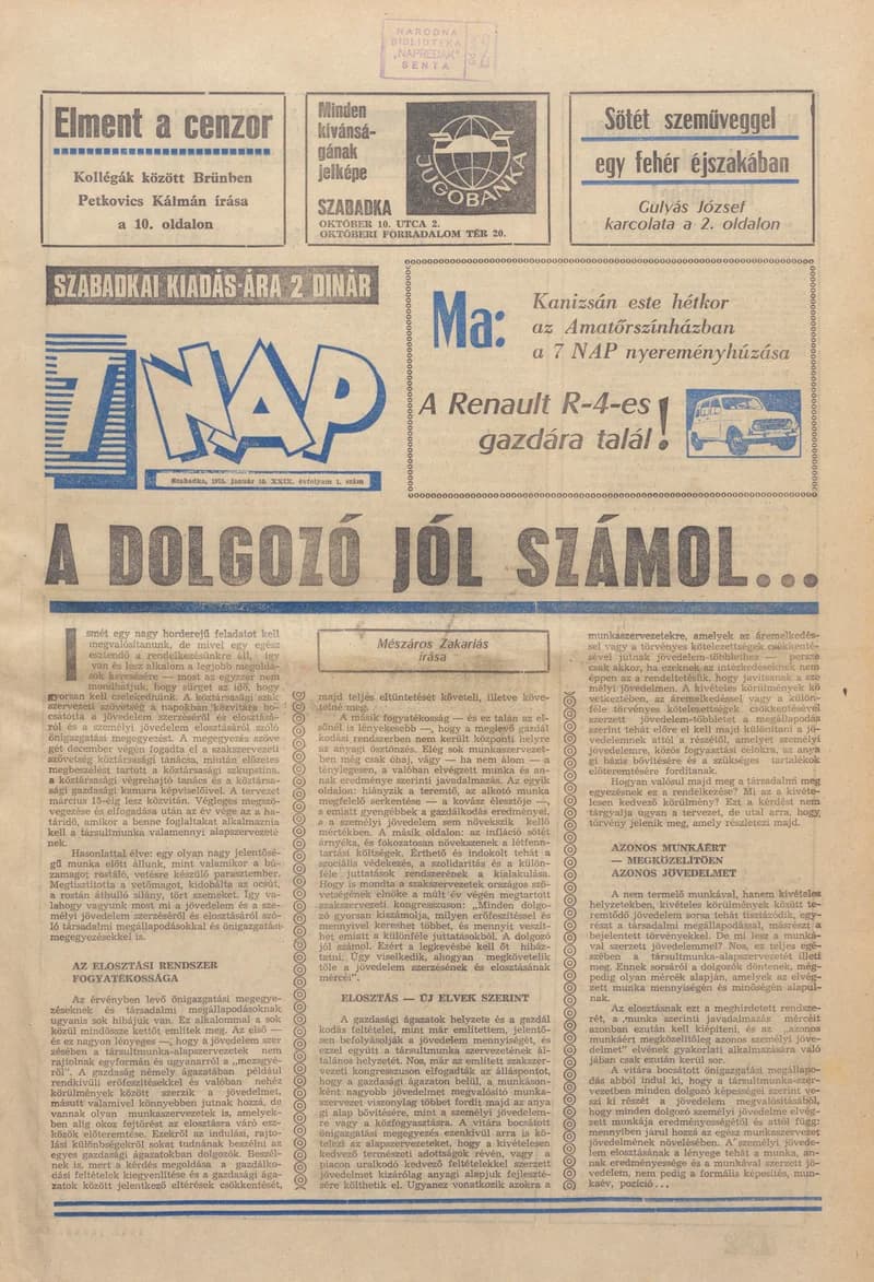 7 Nap, 30. évf. 1975. január 10. 1. sz. 1–28. oldal