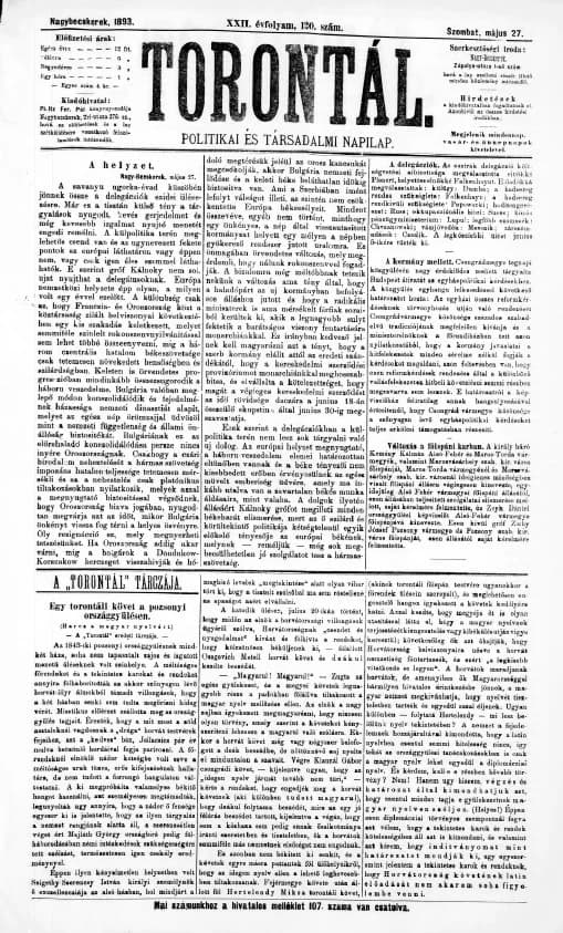 Torontál, 22. évf. 1893. május 27. 120. sz.