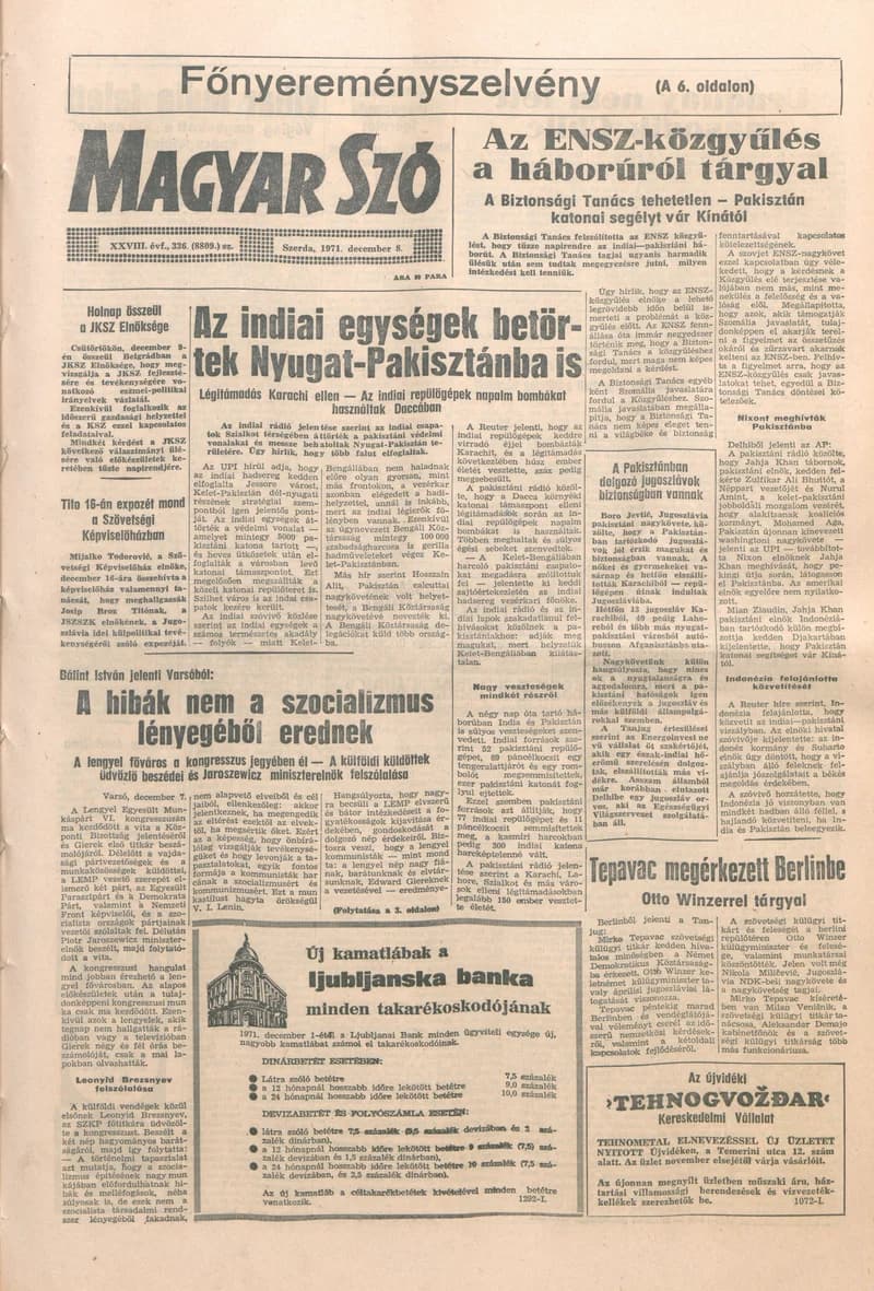 Magyar Szó, 28. évf. 1971. december 8. 336. sz. 1–16. oldal