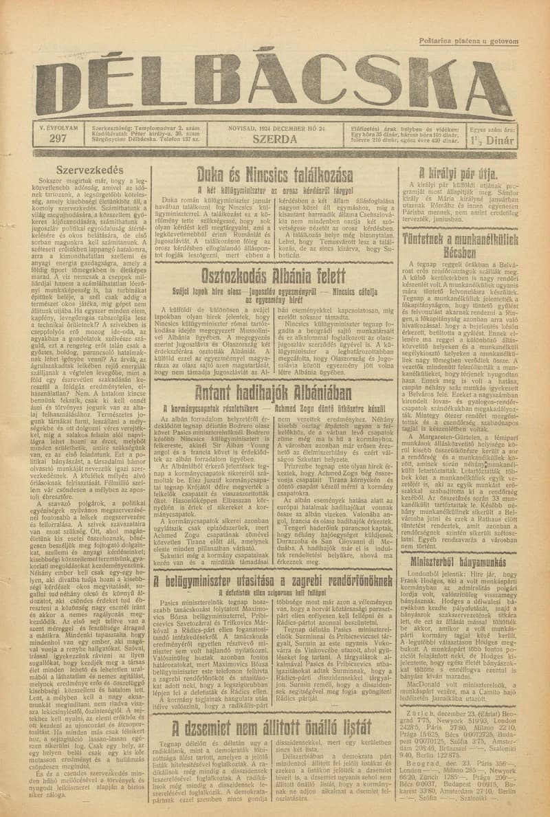 Délbácska, 5. évf. 1924. december 24. 297. sz.