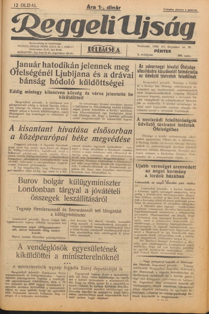 Reggeli Újság, 10. évf. 1929. december 20. 296. sz.
