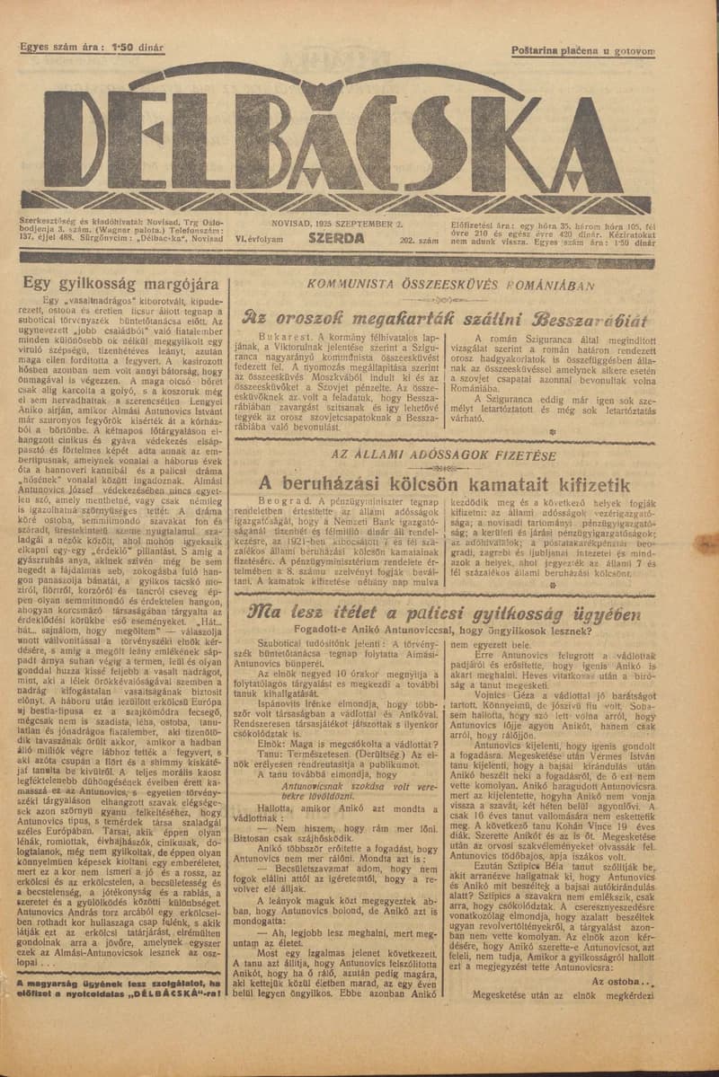 Délbácska, 6. évf. 1925. szeptember 2. 202. sz.