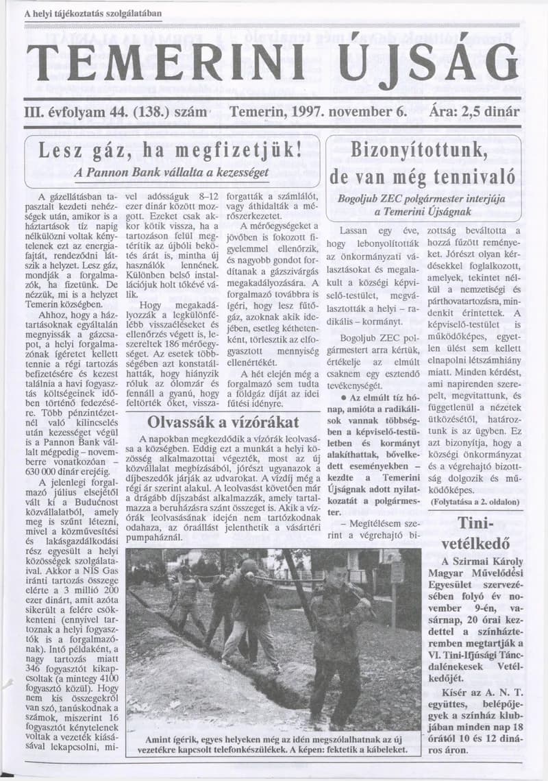 Temerini Újság, 3. évf. 1997. november 6. 44. sz.