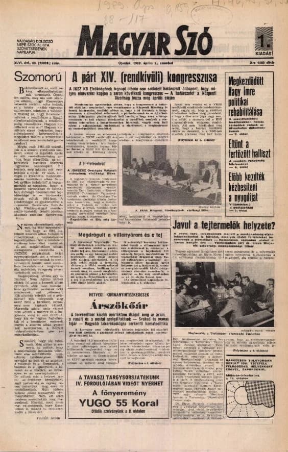 Magyar Szó, 46. évf. 1989. április 1. 88. sz. 1–24. oldal