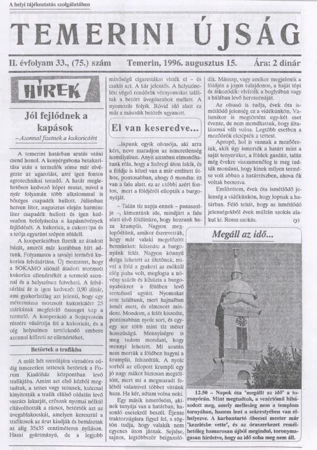 Temerini Újság, 2. évf. 1996. augusztus 15. 33. sz.