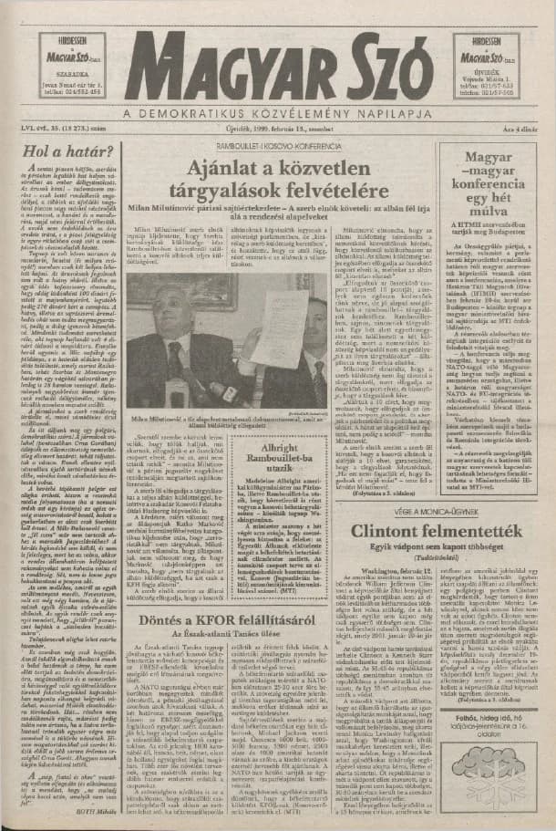 Magyar Szó, 56. évf. 1999. február 13. 35. sz. 1–16. oldal