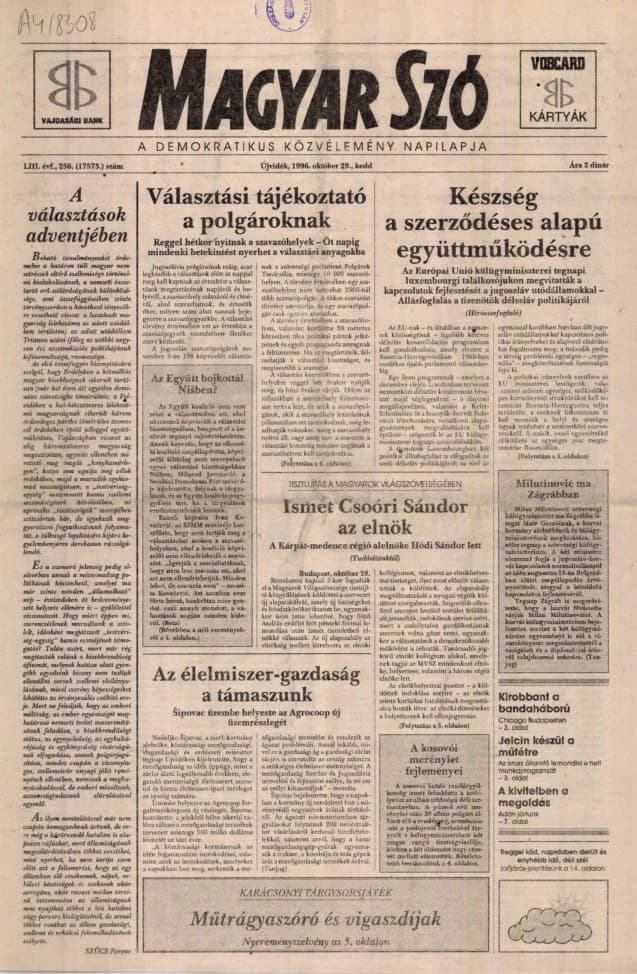 Magyar Szó, 53. évf. 1996. október 29. 256. sz. 1–16. oldal