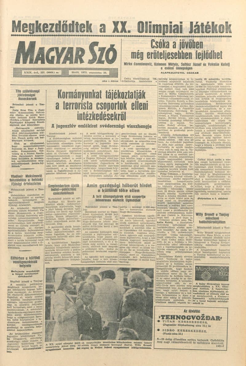 Magyar Szó, 29. évf. 1972. augusztus 28. 237. sz. 1–10. oldal