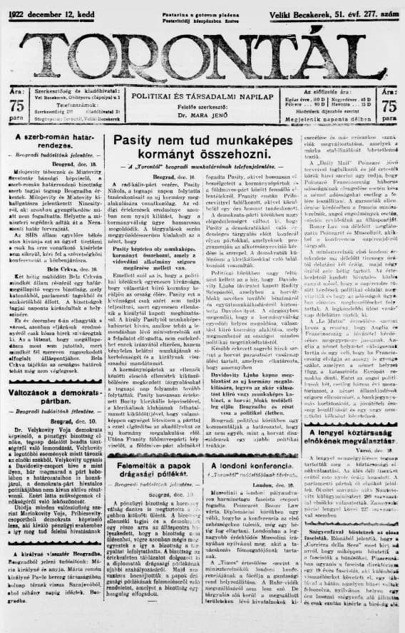Torontál, 51. évf. 1922. december 12. 277. sz.