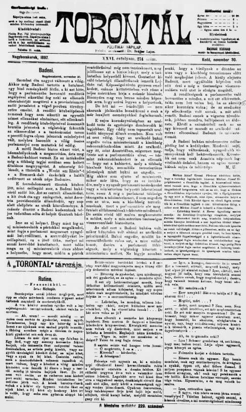 Torontál, 26. évf. 1897. november 30. 274. sz.