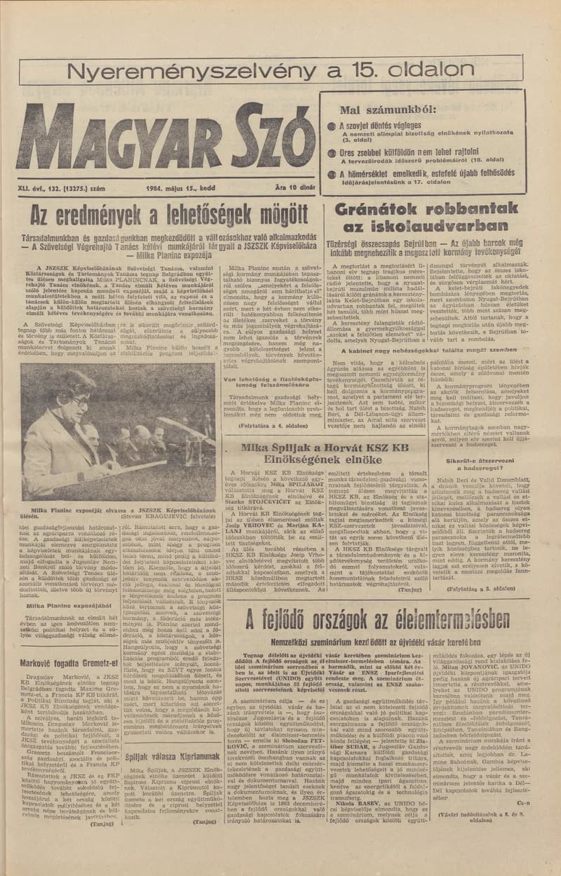 Magyar Szó, 41. évf. 1984. május 15. 132. sz. 1–32. oldal