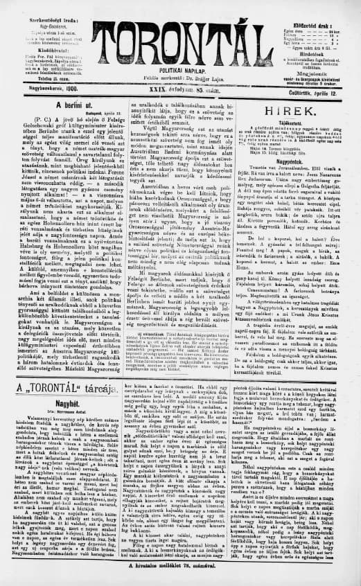Torontál, 29. évf. 1900. április 12. 85. sz.