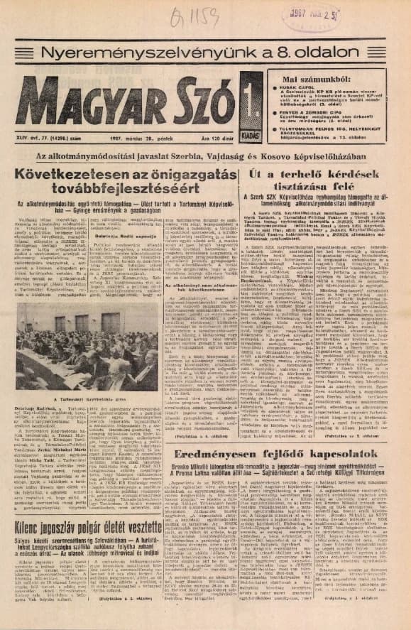 Magyar Szó, 44. évf. 1987. március 20. 77. sz. 1–24. oldal