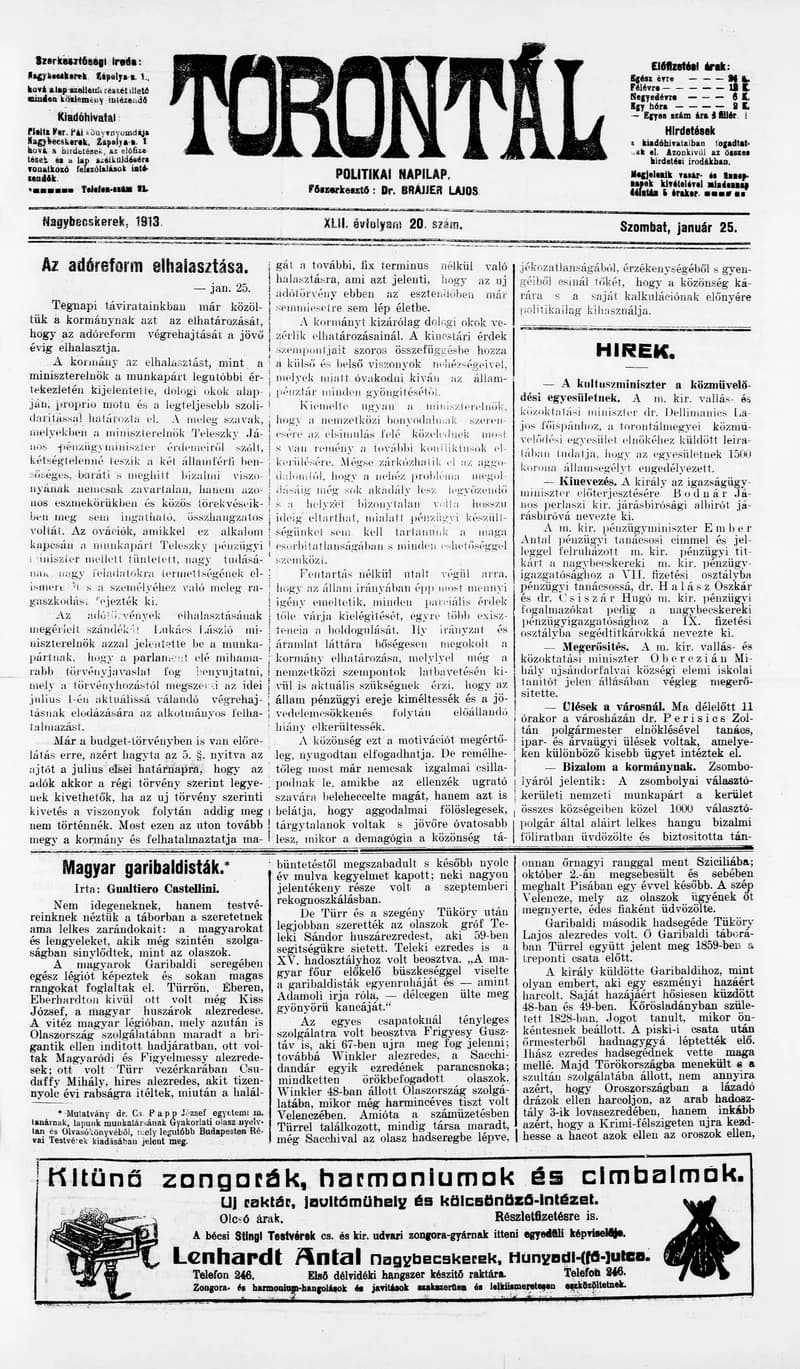 Torontál, 42. évf. 1913. január 25. 20. sz.