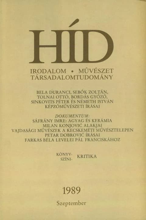 Híd, 53. évf. 1989. szeptember. 9. sz. 997–1124. oldal