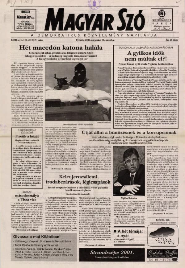 Magyar Szó, 58. évf. 2001. augusztus 11. 181. sz. 1–16. oldal