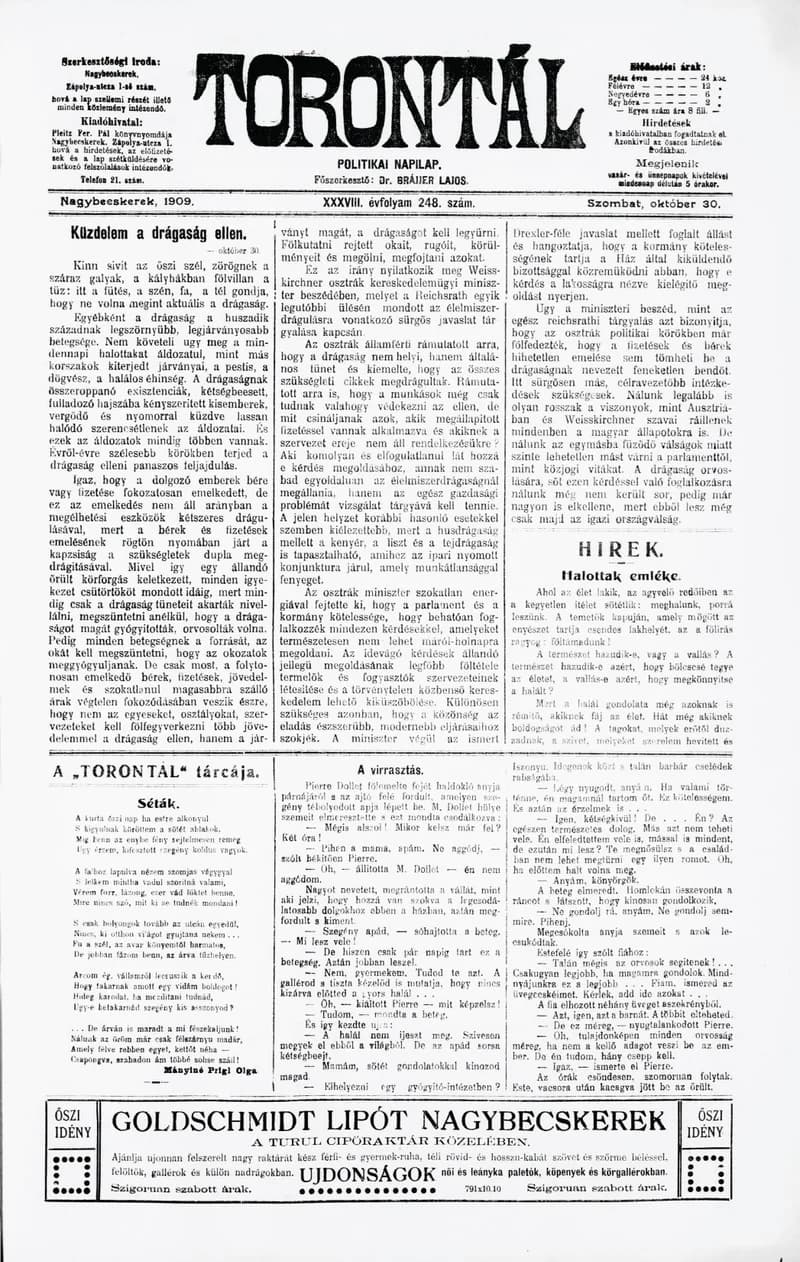 Torontál, 38. évf. 1909. október 30. 248. sz.