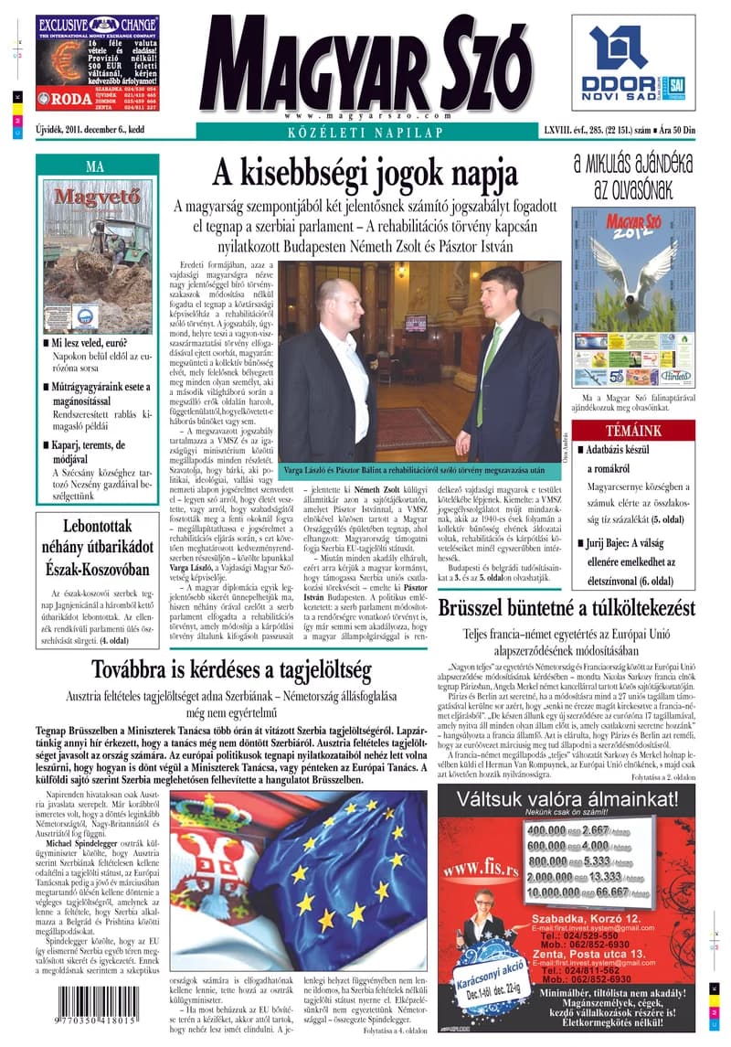 Magyar Szó, 68. évf. 2011. december 6. 285. sz. 1–20. oldal