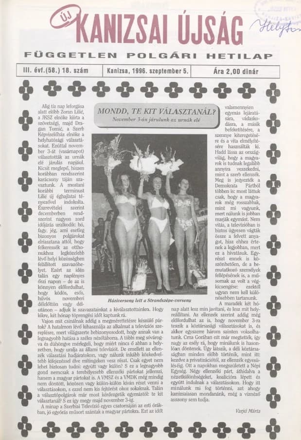 Új Kanizsai Újság, 3. évf. 1996. szeptember 5. 18. sz.