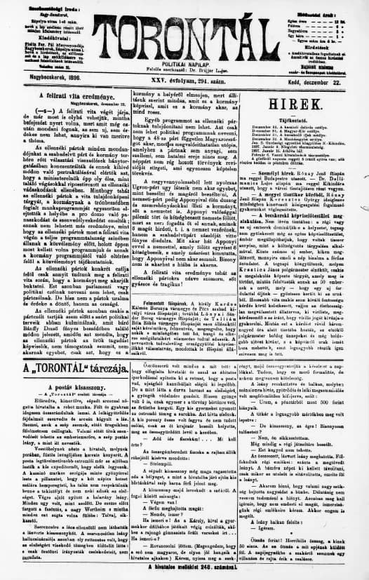 Torontál, 25. évf. 1896. december 22. 294. sz.