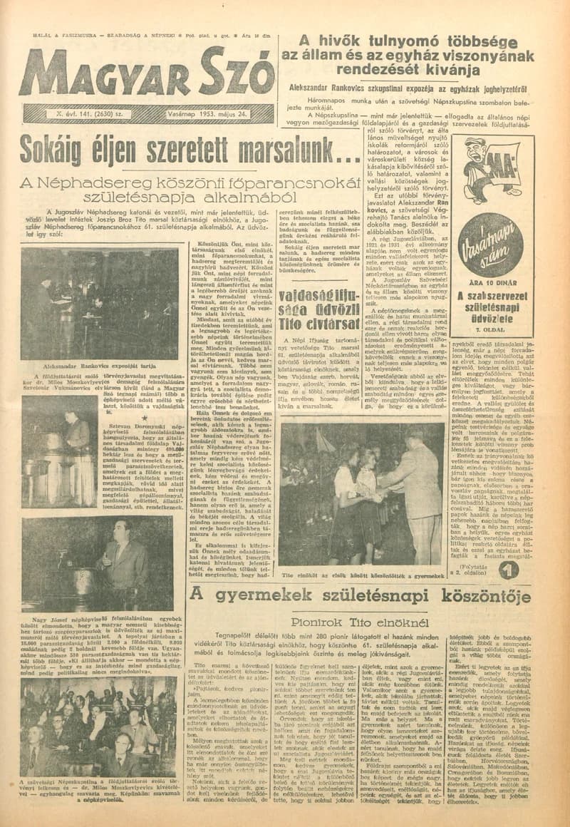 Magyar Szó, 10. évf. 1953. május 24. 141. sz. 1–14. oldal