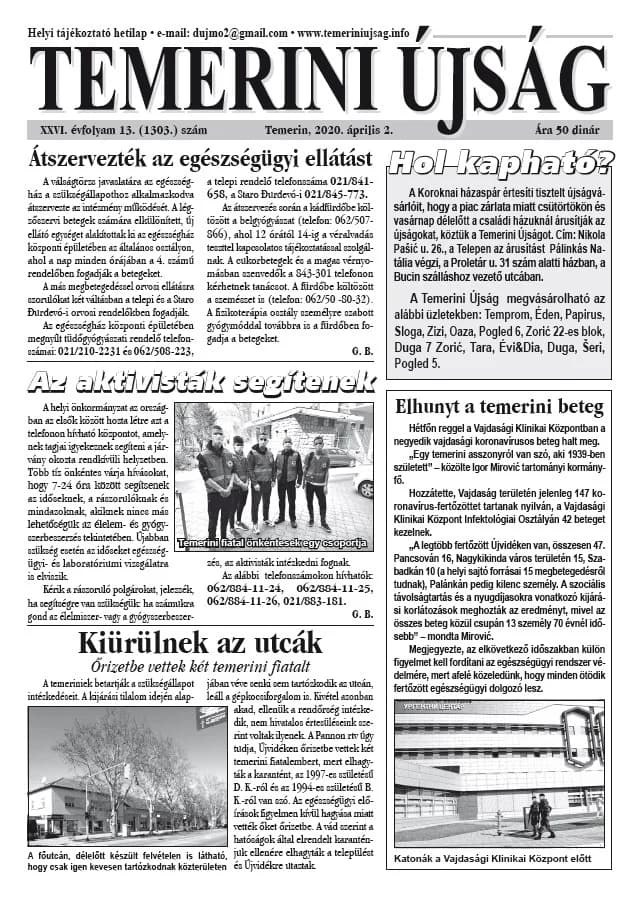 Temerini Újság, 26. évf. 2020. április 2. 13. sz.