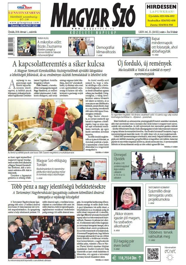 Magyar Szó, 75. évf. 2018. február 1. 25. sz. 1–20. oldal