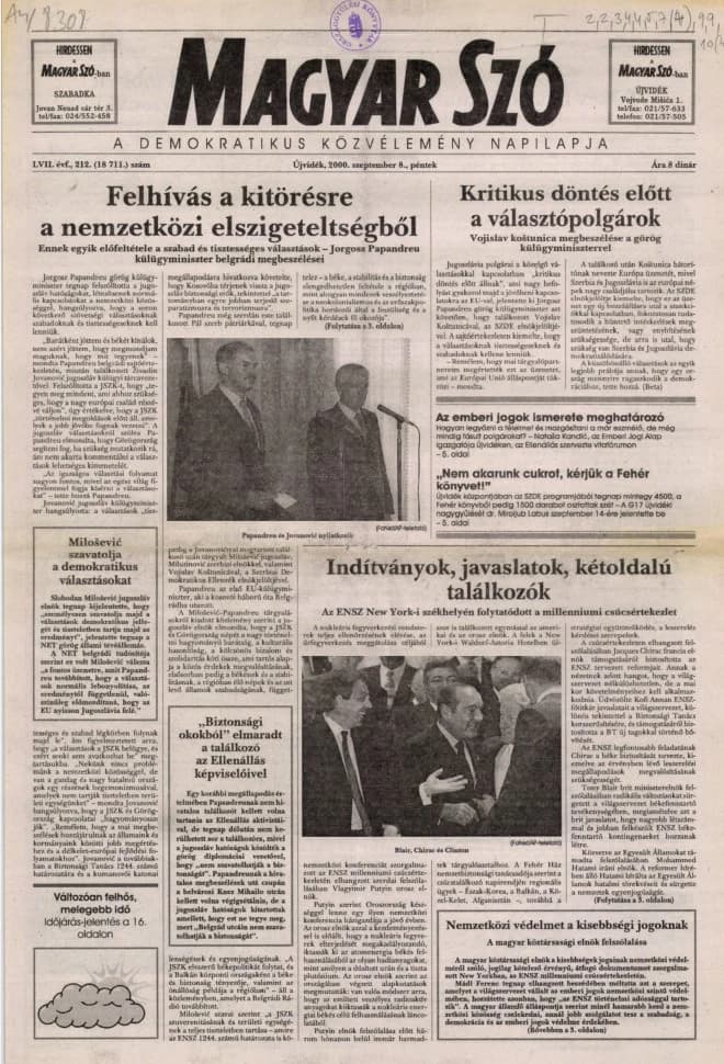 Magyar Szó, 57. évf. 2000. szeptember 8. 212. sz. 1–16. oldal